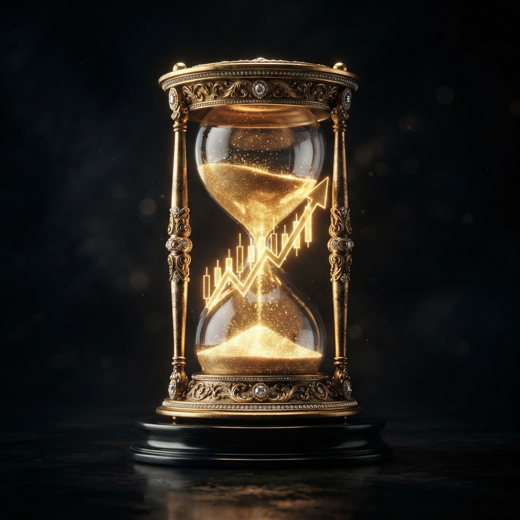 Golden hourglass representing long-term growth
